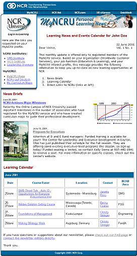 Layout of the MyNCRU Personal Learning News